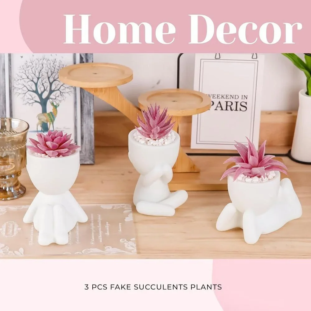 Rose 3pcs Fake Succulents Pink Plants Artificial Bathroom Bedroom Home Decor
